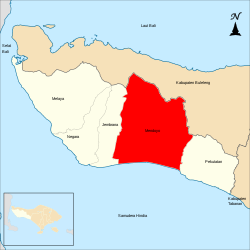 Peta kecamatan Mendoyo ring Kabupatén Jembrana, Bali, Indonésia