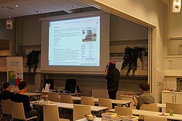 Wikipedia talk in the 1st <<Collaborative Game Histories>> seminar and workshop Jaakko talking about Wikipedia in Collaborative Game Histories seminar 2019.jpg