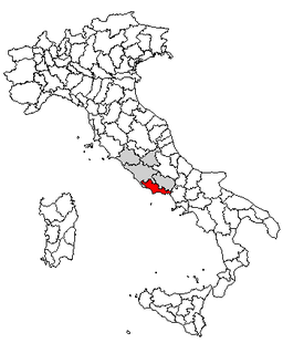 Karta över Italien med Provincia di Latina markerat