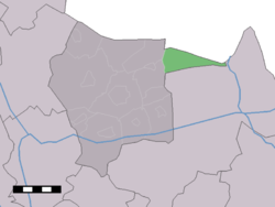 The village (dark red) and the statistical district (light green) of Mander in the municipality of Tubbergen.