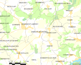 Mapa obce Damas-et-Bettegney