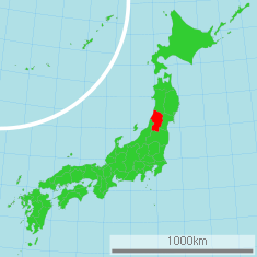 Japonijos žemėlapis su paryškinta Jamagata prefektūra
