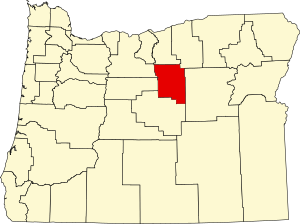 Map of Oregon highlighting Wheeler County