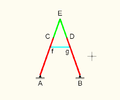 Abmessungen: AB = 4 AC = BD = 4 CE = ED = 2 Af = Bg = 3 fC = gD = 1 fg = 2