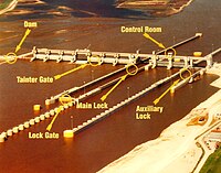 Annotated image of the lock and dam