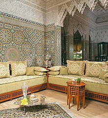 A living room with a traditional Moroccan interior. Moroccan frills.jpg