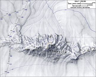 Topografische Karte des Toney Mountain mit dem Spitz Ridge (rechts)