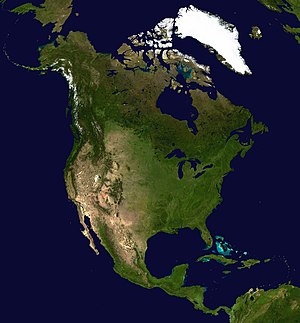 A composed satellite photograph of North Ameri...
