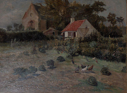 Vieux Margarethakerk avec maisons et potager (1888).