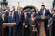 President Trump and some Boston Red Sox players President Trump Welcomes the Boston Red Sox to the White House (47028935264).jpg