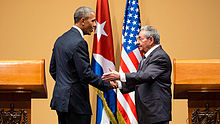 Raul Castro and U.S. President Barack Obama at their joint press conference in Havana, Cuba, 21 March 2016 Press conference, Havana.jpg