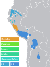 Distribuzione geografica dei sottogruppi dialettali del quechua
