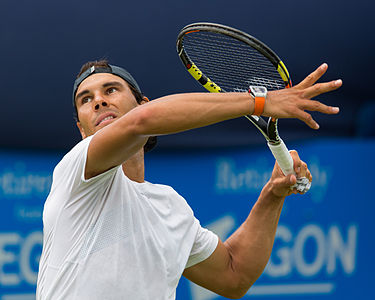 Rafael Nadal during practice at the Queens Club Aegon Championships in London, England.