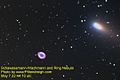 Comet Schwassmann–Wachmann passes in the field of view of the Ring Nebula on 7 May 2006. Photo by Maynard Pittendreigh