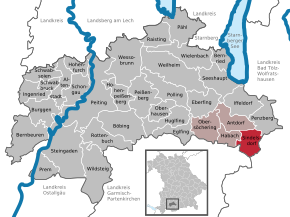 Poziția Sindelsdorf pe harta districtului Weilheim-Schongau