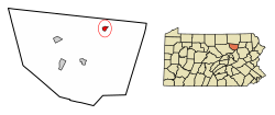 Location of Dushore in Sullivan County, Pennsylvania.