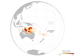 Ausbreitung des Schwefel­dioxids über Australien am 18. Januar