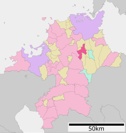 Tagawas läge i Fukuoka prefektur Städer:      Signifikanta städer      Övriga städer Landskommuner:      Köpingar      Byar