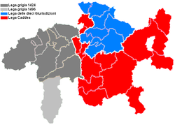 Ustanovitev Treh lig:   Siva liga, 1424   Moesa, pridružena Sivi ligi 1496    Liga desetih jurisdikcij    Liga Božje hiše