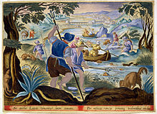 Dutch fishermen using tridents in the 17th century Trident fishing gallaeus.jpg