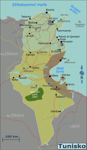 Mapa regionů Tuniska