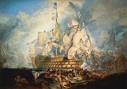 Le Victory sur un tableau de 1822 représentant la bataille de Trafalgar