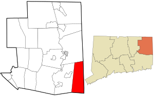 Расположение в округе Виндхэм и штате Коннектикут.