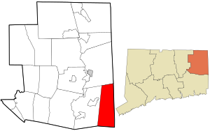 Location in Windham County and the state of Connecticut.