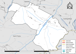 Carte en couleur présentant le réseau hydrographique de la commune