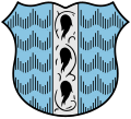Bregenzer Wappen: Zwischen zwei Streifen aus Kürsch ein aus Hermelin bestehender Pfahl.