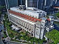 Aerial perspective of the Fullerton Hotel, Singapore named after Robert Fullerton. Shot October 2018.