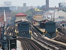 The Bay Parkway station on the West End Line. The track in the middle is a bi-directional express track Bay Parkway Station from 20th Avenue Station.jpg