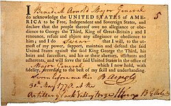 Benedict Arnold's oath of allegiance Benedict Arnold oath of allegiance.jpg