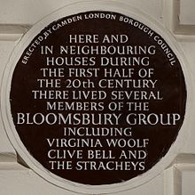 Blue plaque, 50 Gordon Square, London Bloomsbury Group 51 Gordon Square blue plaque.jpg