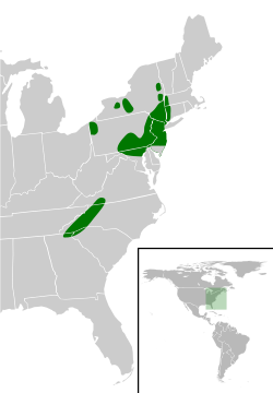 Distribución. El rango no excede la frontera de Canadá y Estados Unidos.