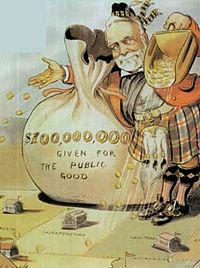 Andrew Carnegie's philanthropy. Puck magazine cartoon by Louis Dalrymple, 1903 Carnegie-1903.jpg