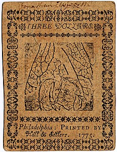 Continental Currency $3 banknote reverse (May 10, 1775).jpg