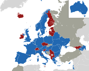 Um mapa colorido dos países da Europa