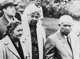 Eleanor Roosevelt, Nikita and Mrs Khrushchev, and Andrei Gromyko at the Franklin D. Roosevelt Library in Hyde Park - NARA - 196281.jpg