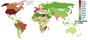 Total (gross) government debt around the world as a percent of GDP by IMF (2012) Government debt gdp.jpg