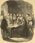 Fawkes skriver på sitt erkännande efter tortyrförhören.