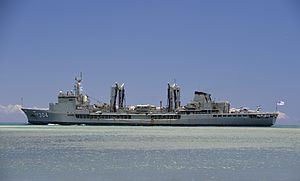 HMAS Success (OR 304) leaves Pearl Harbor in July 2014