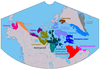 Inuitspråk, olika dialekters och varianters utbredning i Arktis.