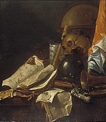 Vanitas con calavera, bola de cristal y bandera (1642), Colección de Arte de la Agencia de Patrimonio Cultural de los Países Bajos, Rijswijk