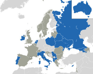 Um mapa colorido dos países da Europa