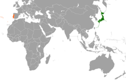 JapanとPortugalの位置を示した地図