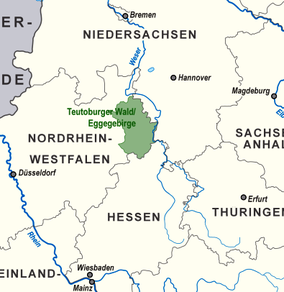 Map showing the location of Teutoburg ForestTeutoburger Wald