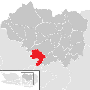 Lage der Gemeinde Liebenfels im Bezirk Sankt Veit an der Glan (anklickbare Karte)