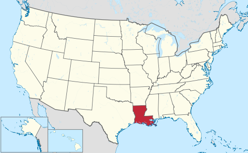 Map of a United States with Louisiana highlighted