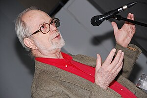 David McReynolds speaking at a party held to c...